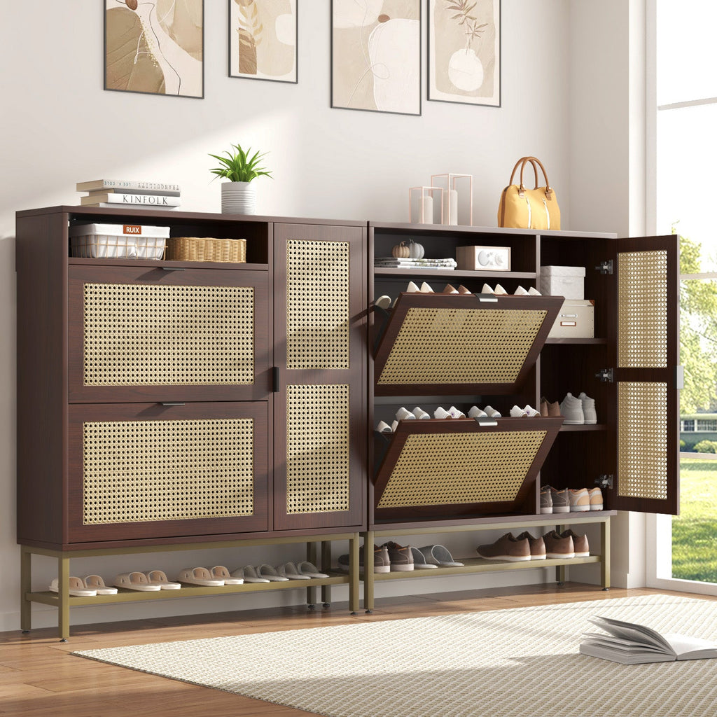 YODOLLA Rattan Shoe Cabinet with 3 Flip Drawers, Brownbest