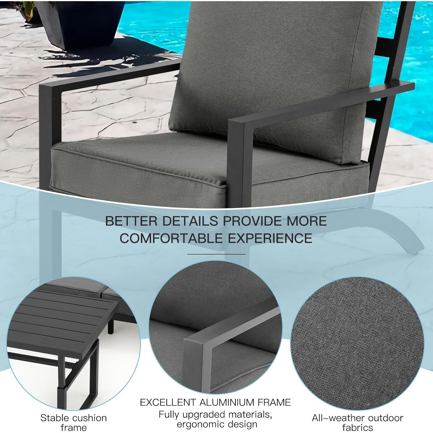 YODOLLA Aluminum Patio Furniture Set Metal Outdoor Furniture, Dark Grey