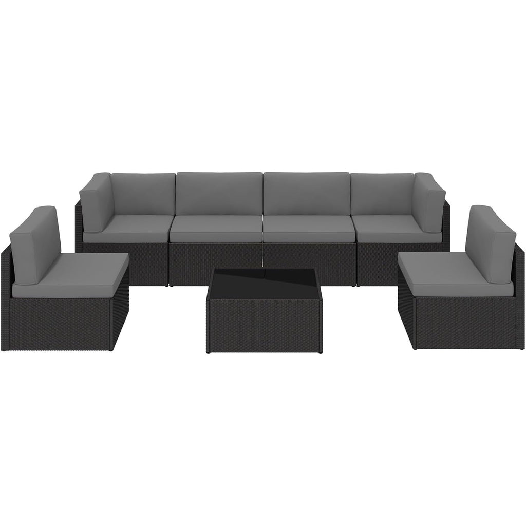 YODOLLA 7 Piece Outdoor Patio Furniture Set, Black & Gray