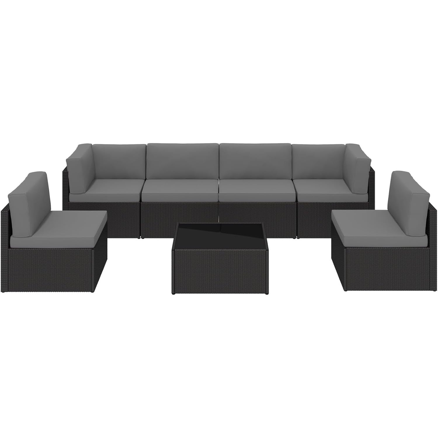 YODOLLA 7 Piece Outdoor Patio Furniture Set, Black & Gray