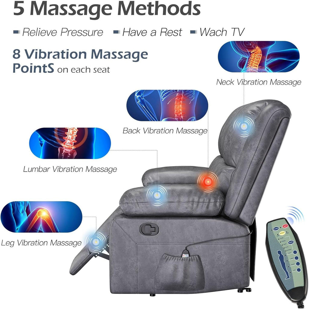 YODOLLA 2 Seat Loveseat Recliner with Heat&Massage Function, Faux Leather, Greybest