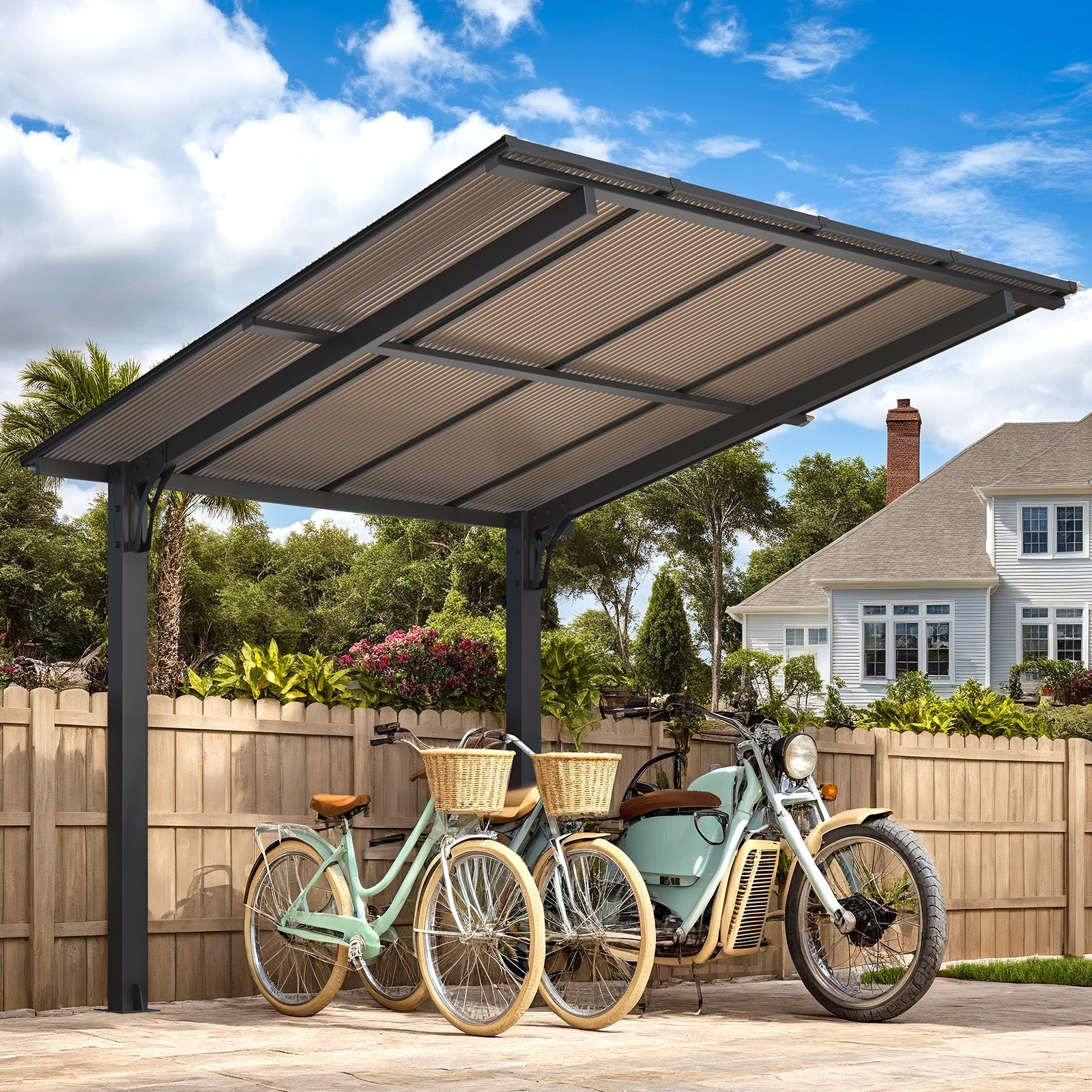 YODOLLA 8' x 8' Gazebo for Patio, Freestanding Lean to Hard Top Gazebo Carport Shelter Pergolas and Gazebos Clearance with Roof