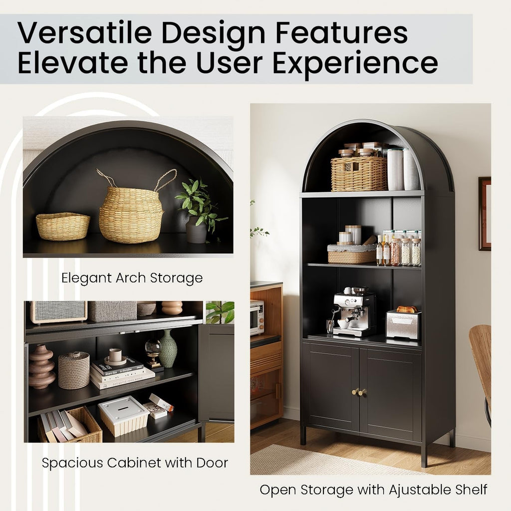 YODOLLA 73'' Arched Cabinet, Metal Kitchen Pantry with Adjustable Shelves, Modern Arched Storage Bookcase Display Cabinetbest