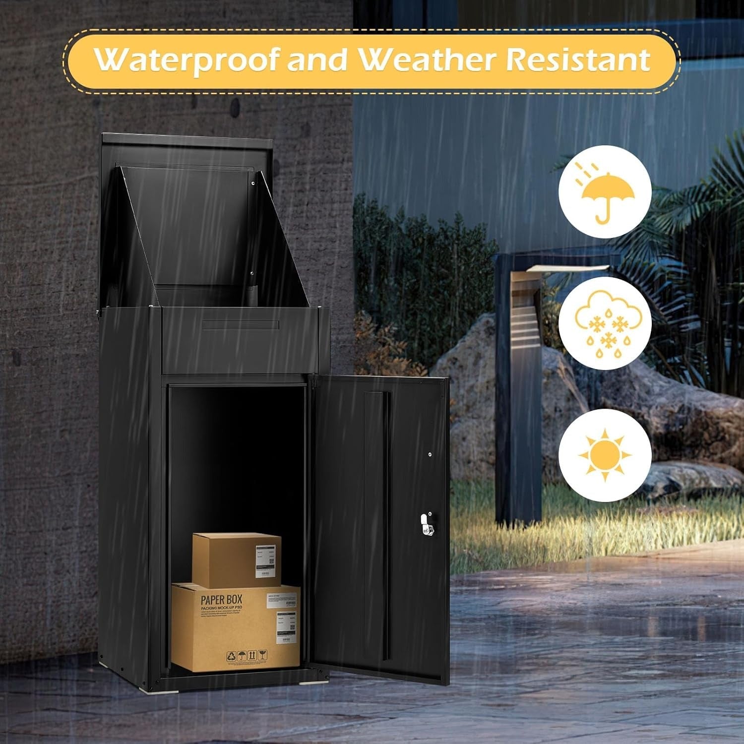 YODOLLA Lockable Anti-Theft Parcel Drop Box with Mailbox for Porch Fence Curbside, Blackbest