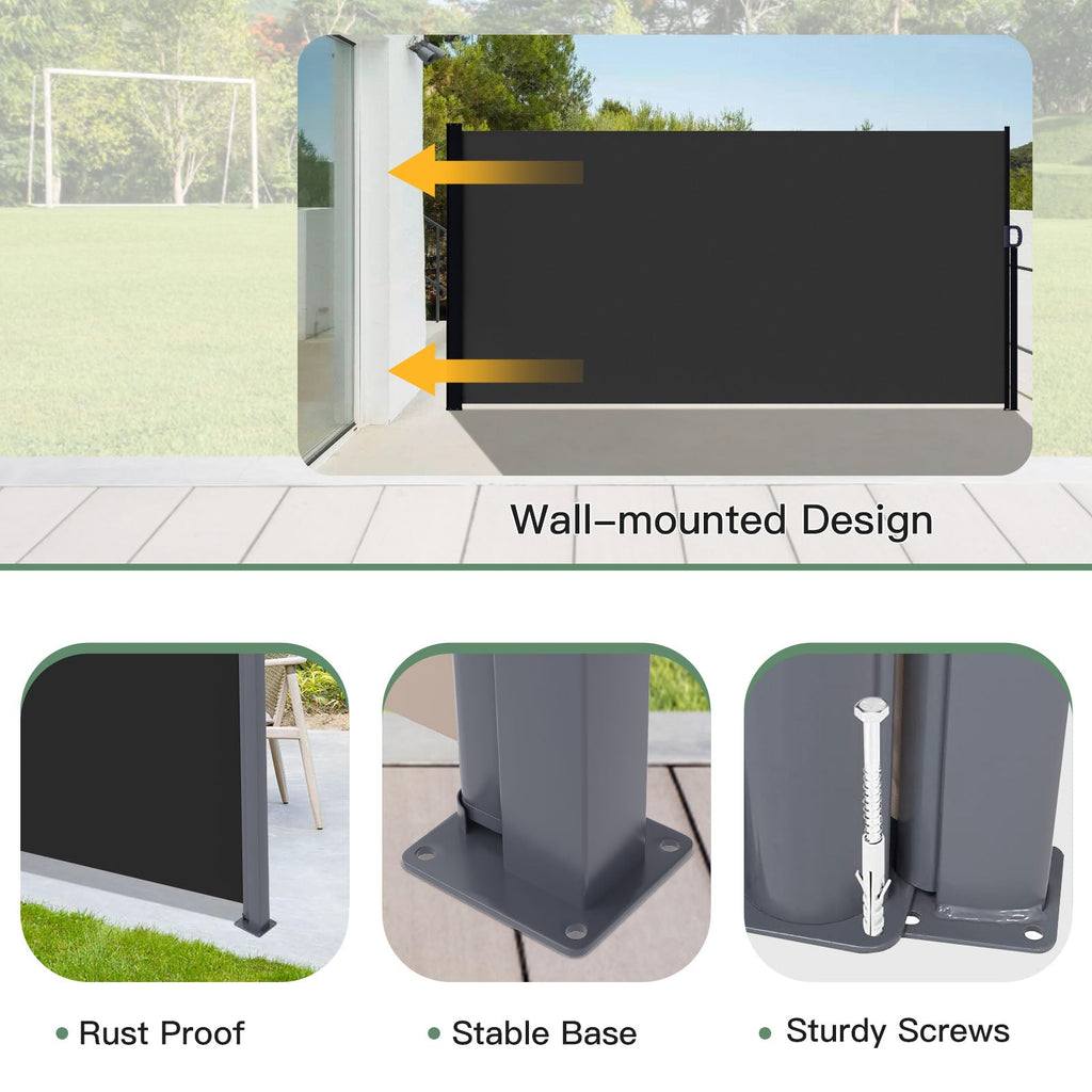 YODOLLA 118"x 63" Splashproof Retractable Side Awning, Black