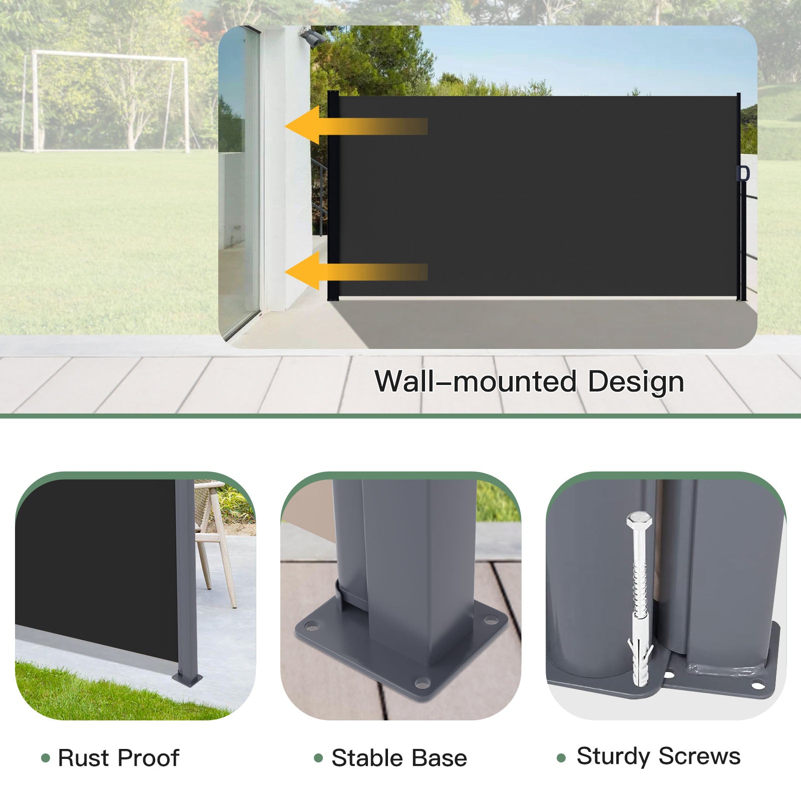 YODOLLA 118"x 63" Splashproof Retractable Side Awning, Black