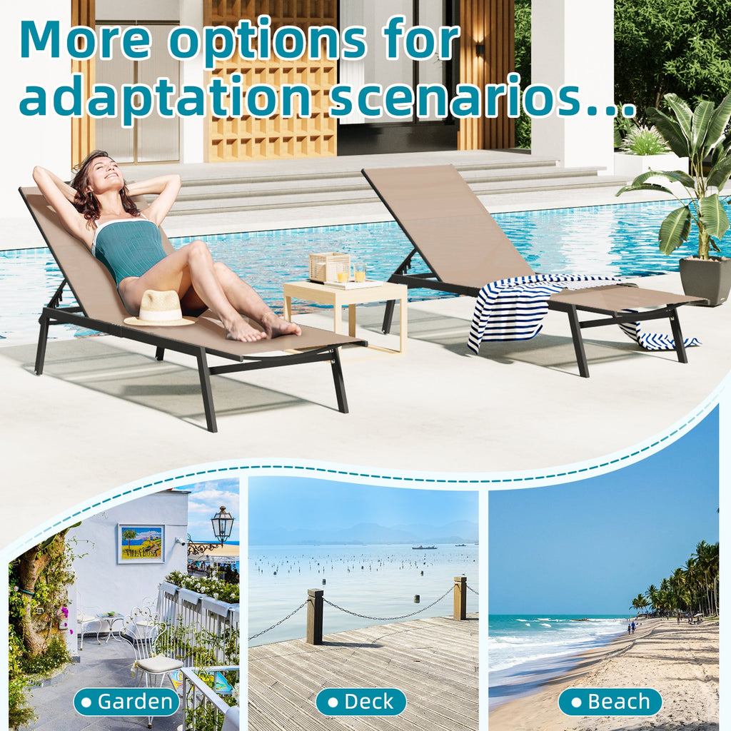 YODOLLA 2 PCS Curved Design Pool Lounge Chairs, Beige