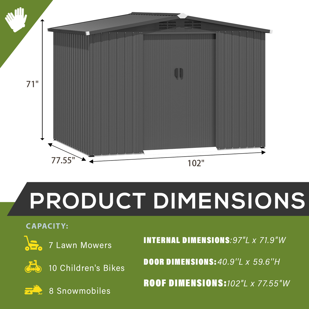 YODOLLA 8x6 Woodgrain Outdoor Storage Shed, Dark Grey