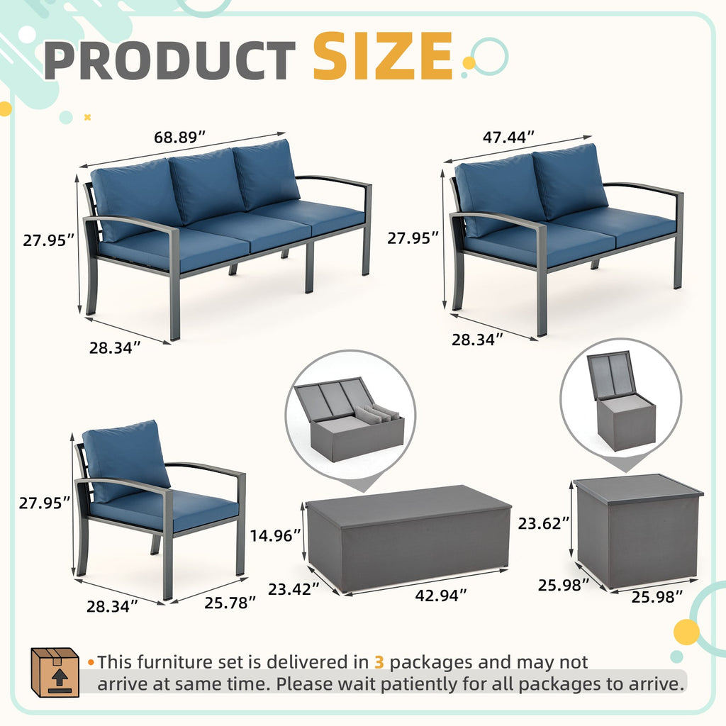 YODOLLA 6 Pieces Meatl Patio Furniture Set, Blue