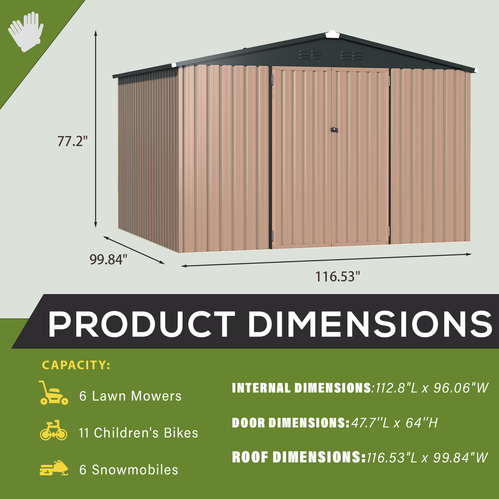 YODOLLA Shed 8' x 10' Outdoor Storage Metal Shed, Black