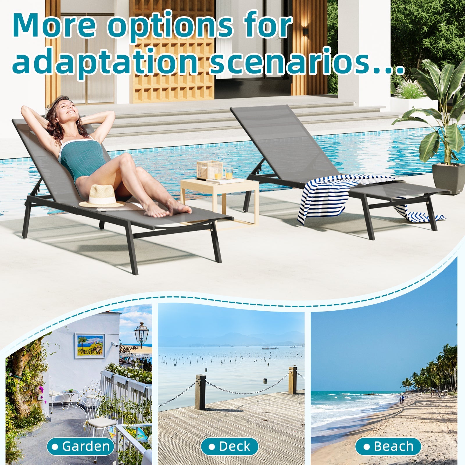 YODOLLA 4 PCS Curved Design Pool Lounge Chairs, Dark Grey