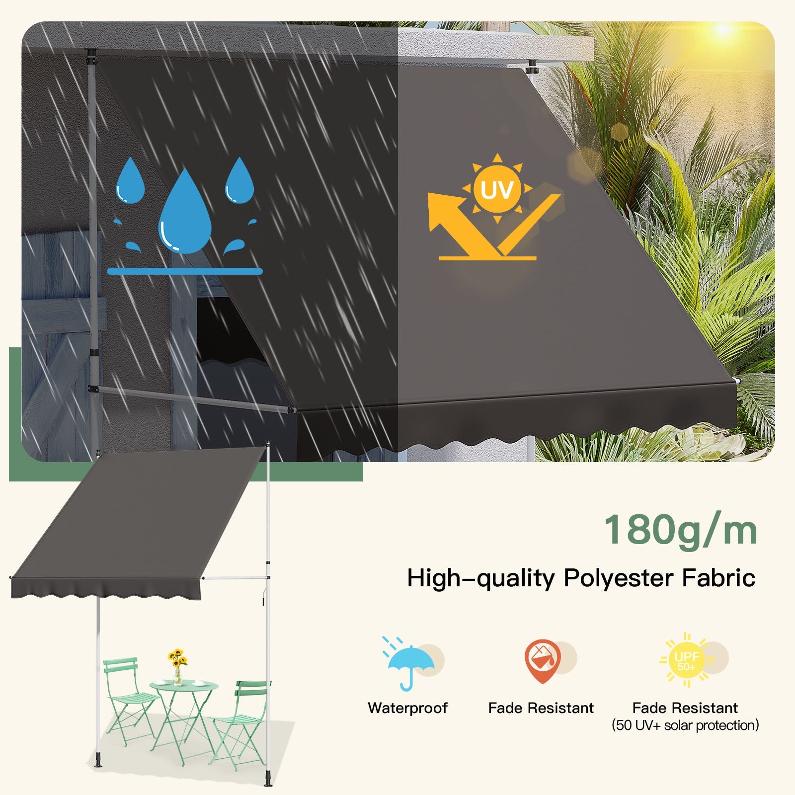 YODOLLA 78”×47” Free Standing Awning, Dark Grey