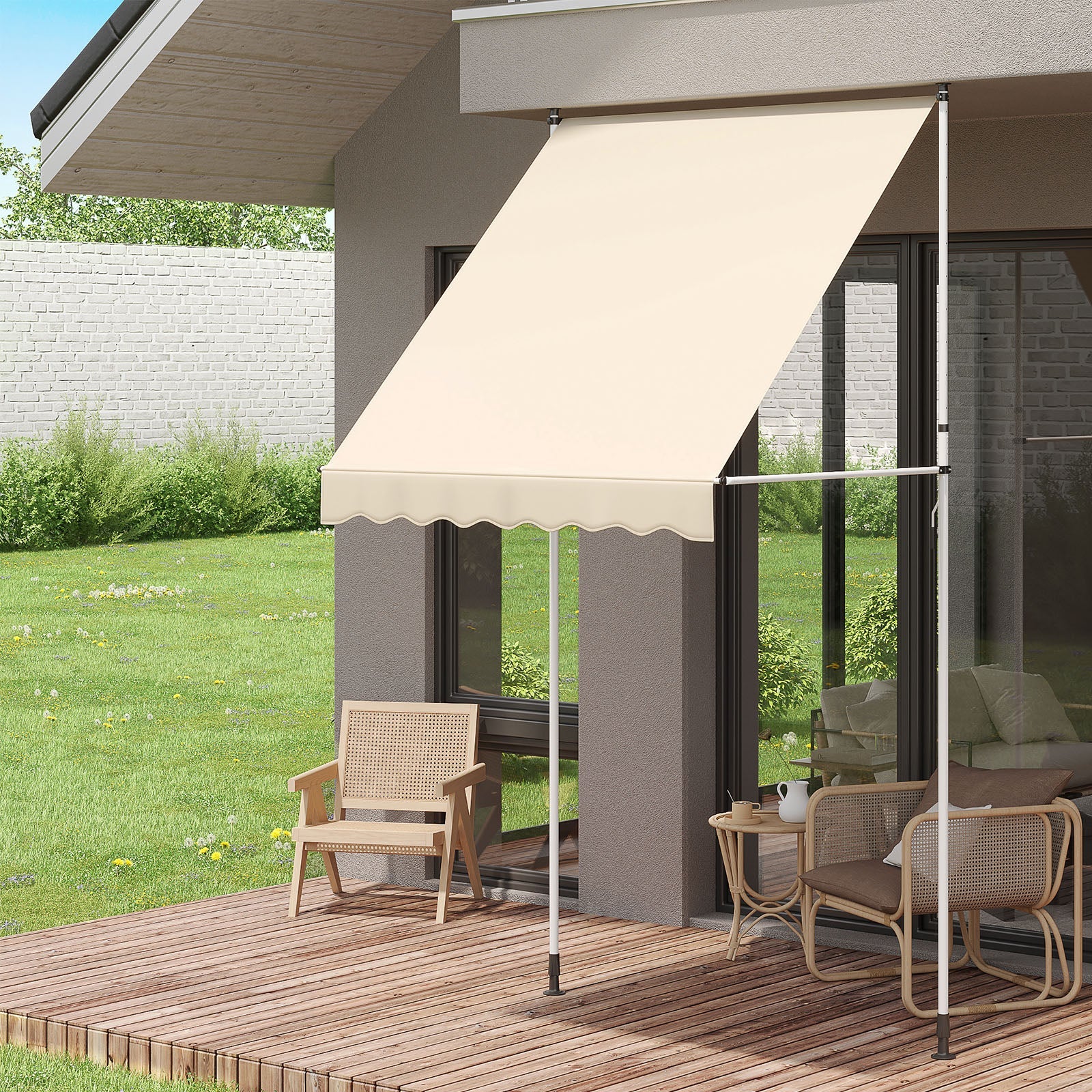 YODOLLA 59”×47” Manual Retractable Awning, Beige