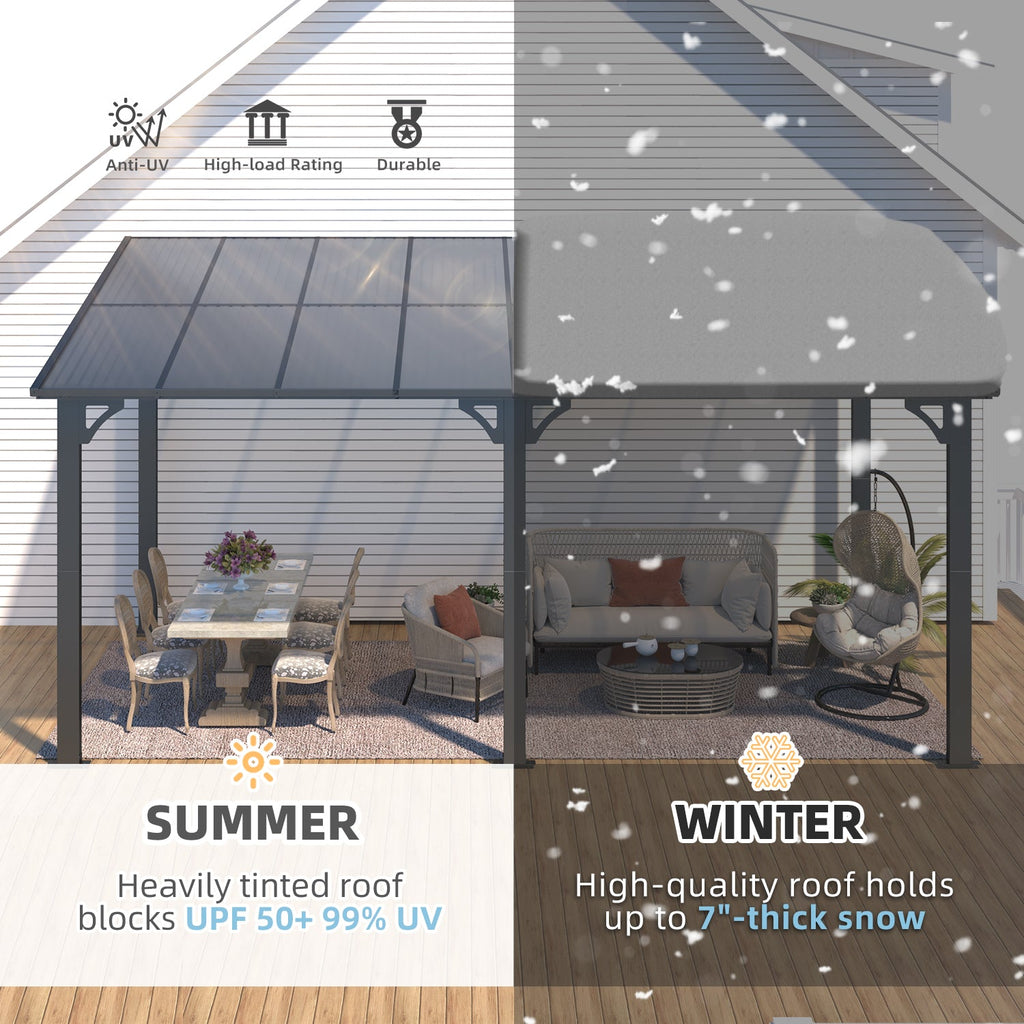 YODOLLA 16' x 8' Hard Top Lean to Gazebo Outdoor Pergola, Dark Gray