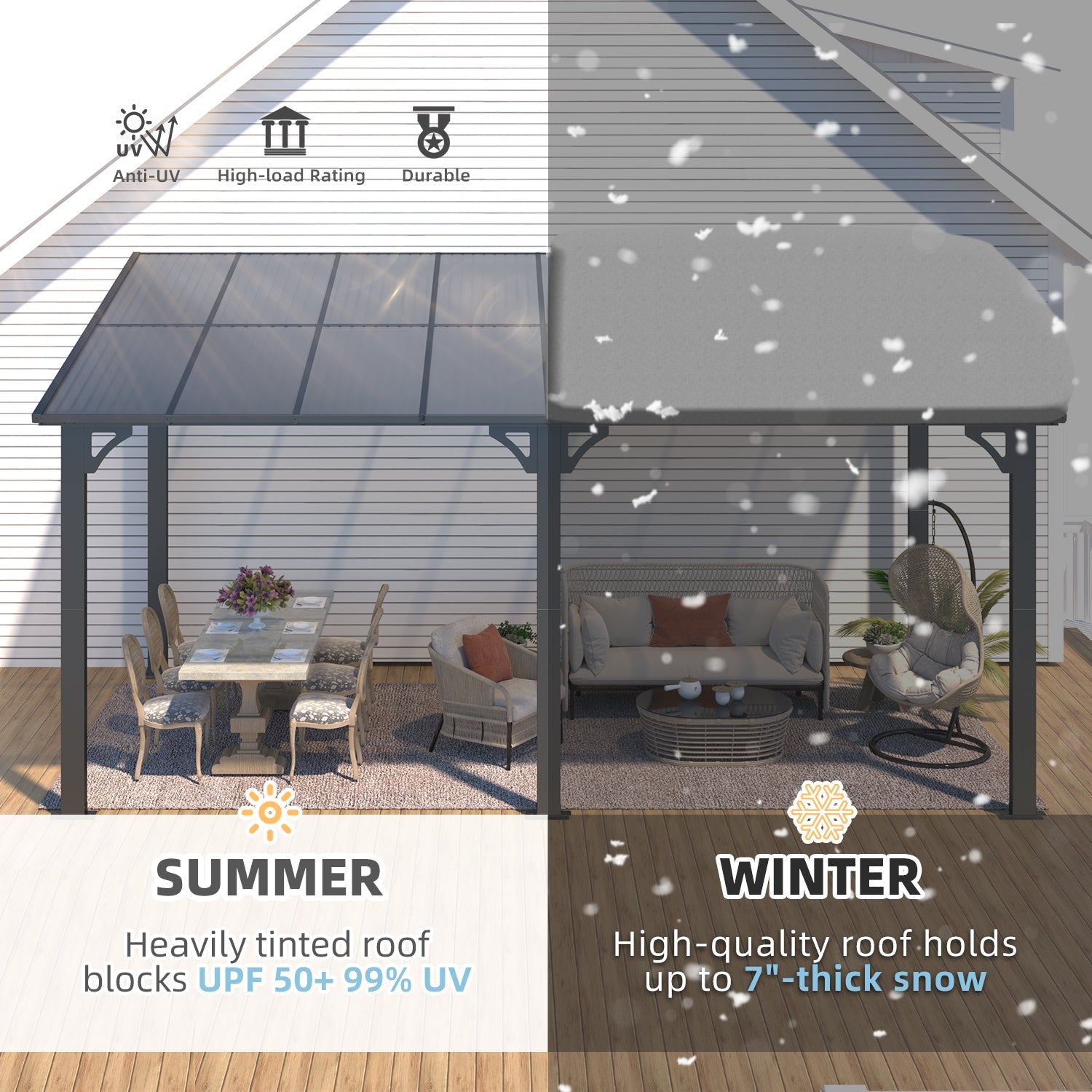 YODOLLA 16' x 8' Hard Top Lean to Gazebo Outdoor Pergola, Dark Gray