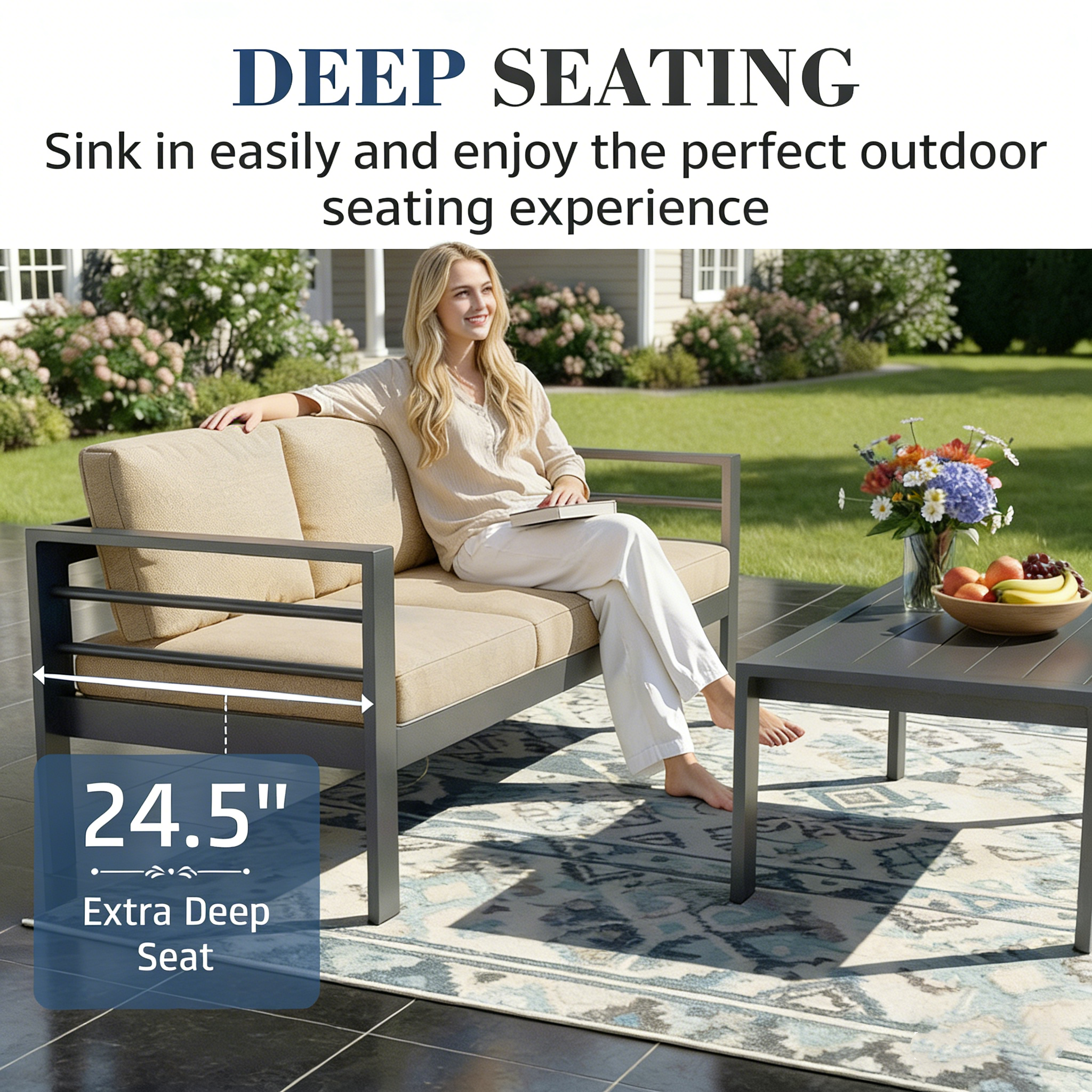 YODOLLA Aluminum Patio Furniture Set, 5 Seats with Coffee Table