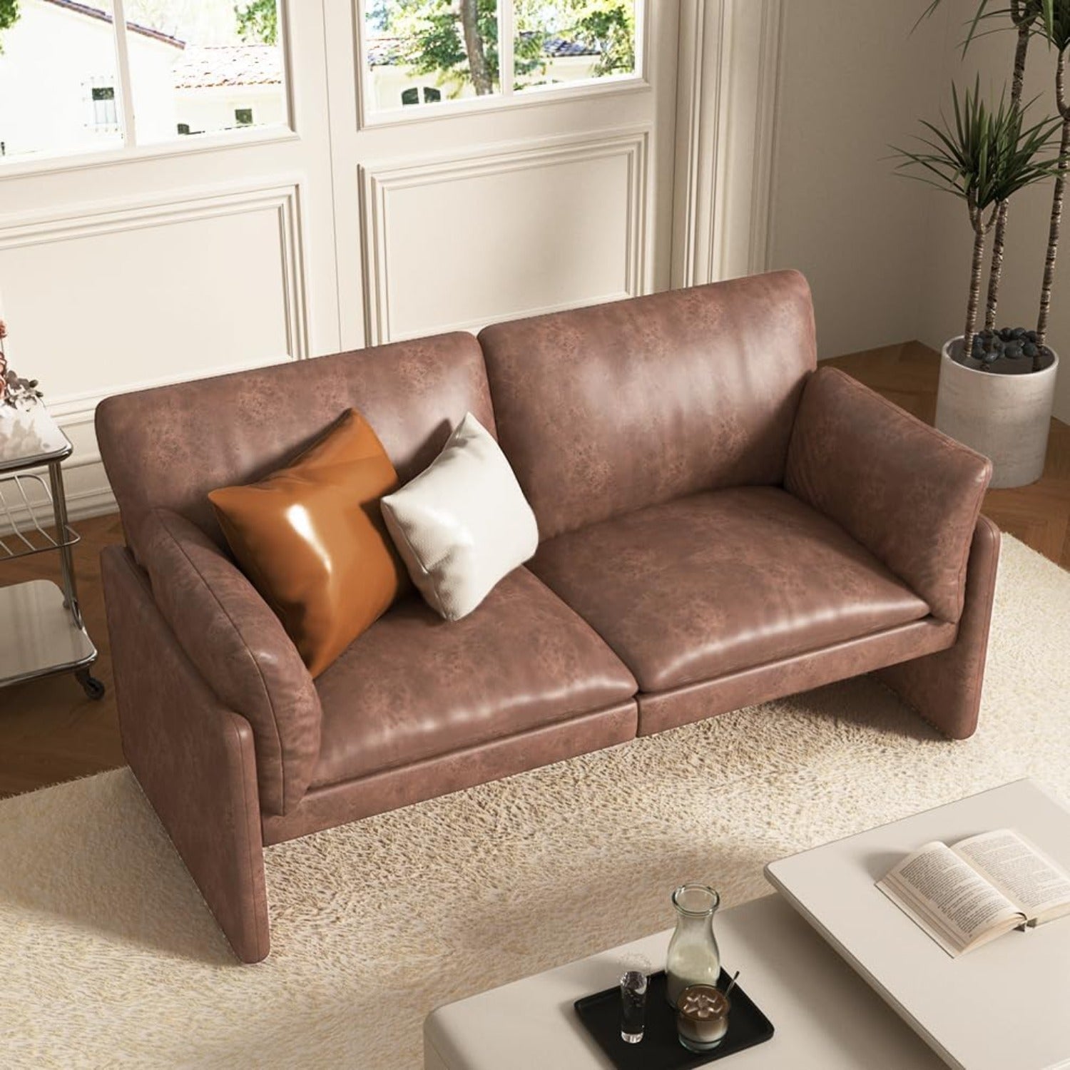 YODOLLA 68'' Modern Love Seat Sofa Couches, Faux Leather Brownbest