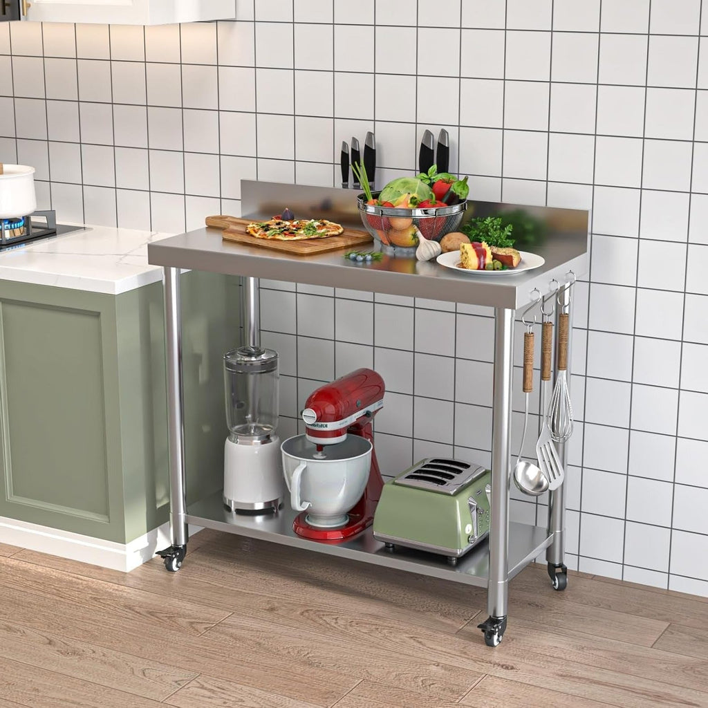 YODOLLA Stainless Steel Table with Backsplash 48"x18" Prep Tables for Commercial Kitchenbest