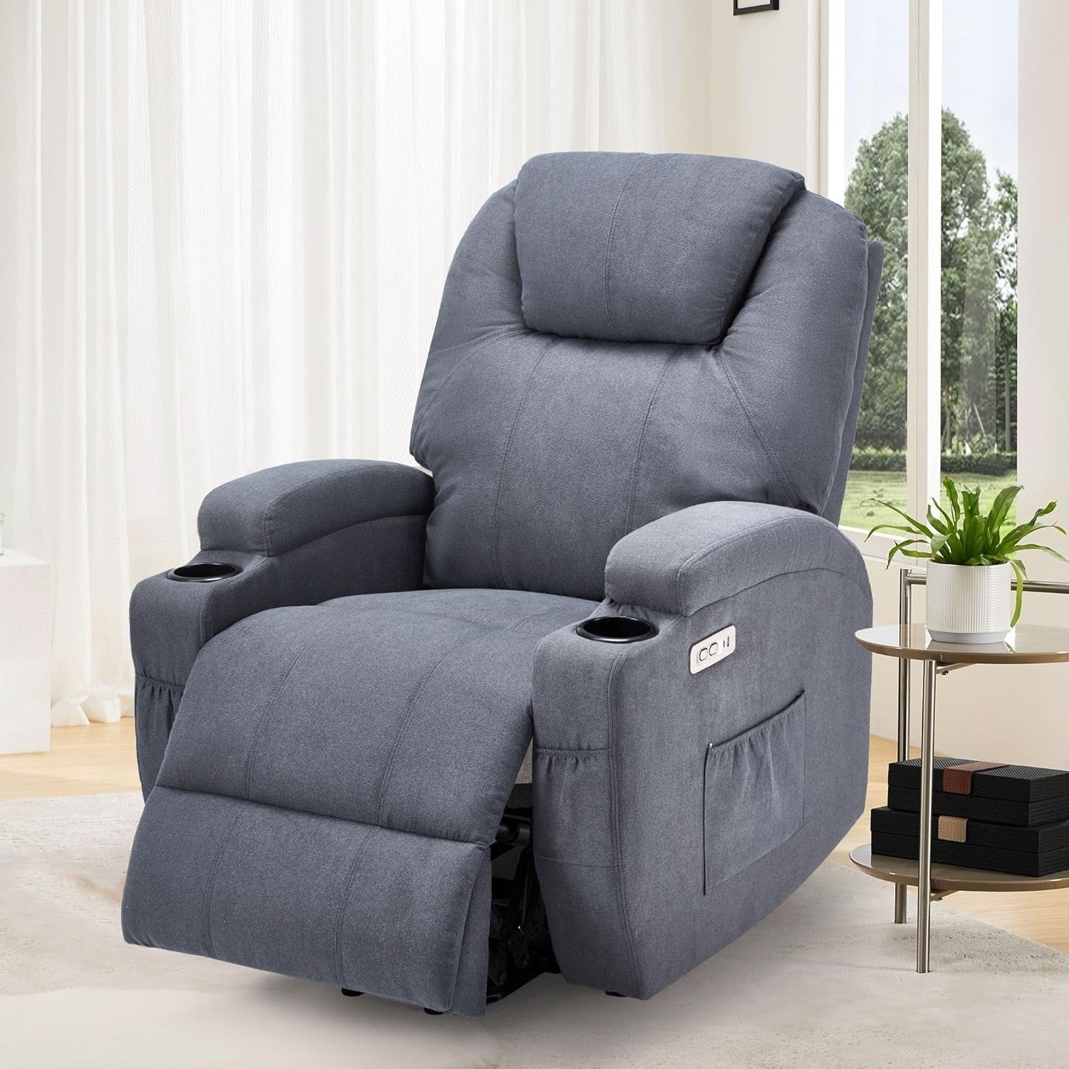 YODOLLA Power Lift Recliner Chair for Elderly with Side Pockets, Fabric, Blue