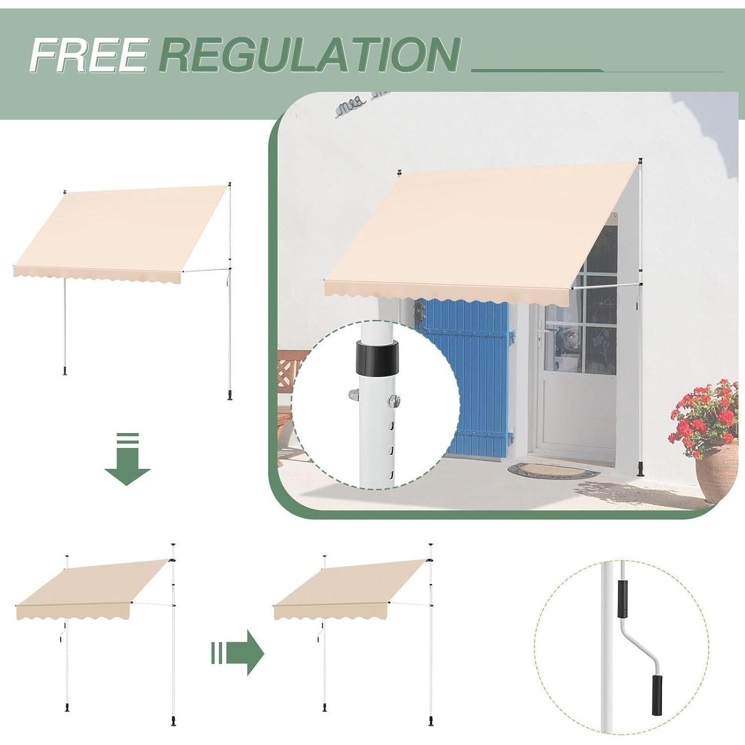 YODOLLA 3x1.8m DIY Free Standing Awning, Beige