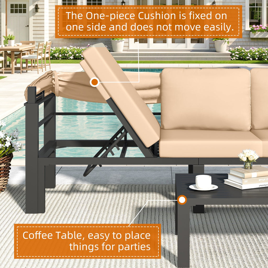 YODOLLA Patio Furniture Set with Retractable Canopy, Beigebest