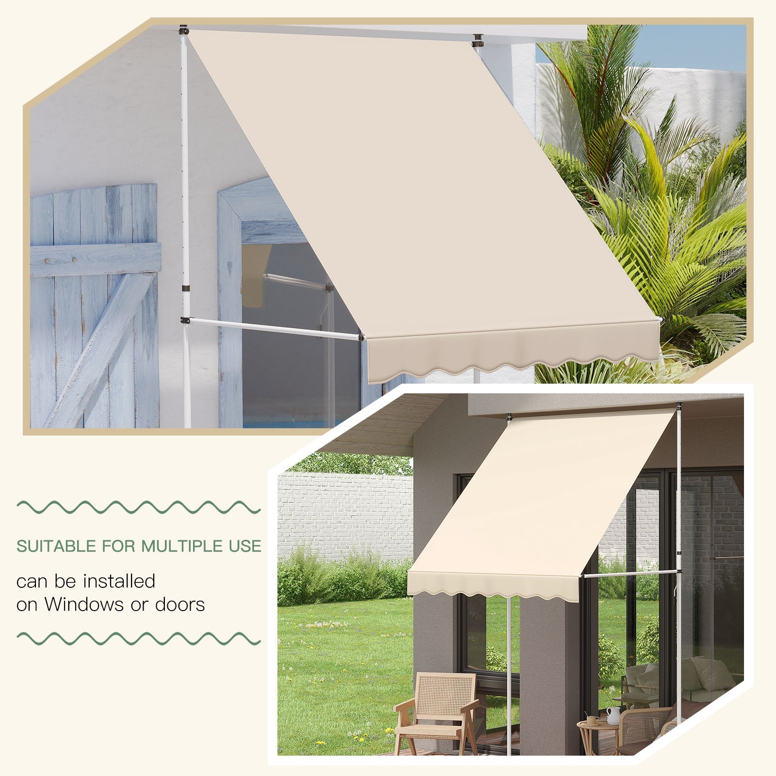 YODOLLA 59”×47” Manual Retractable Awning, Beige