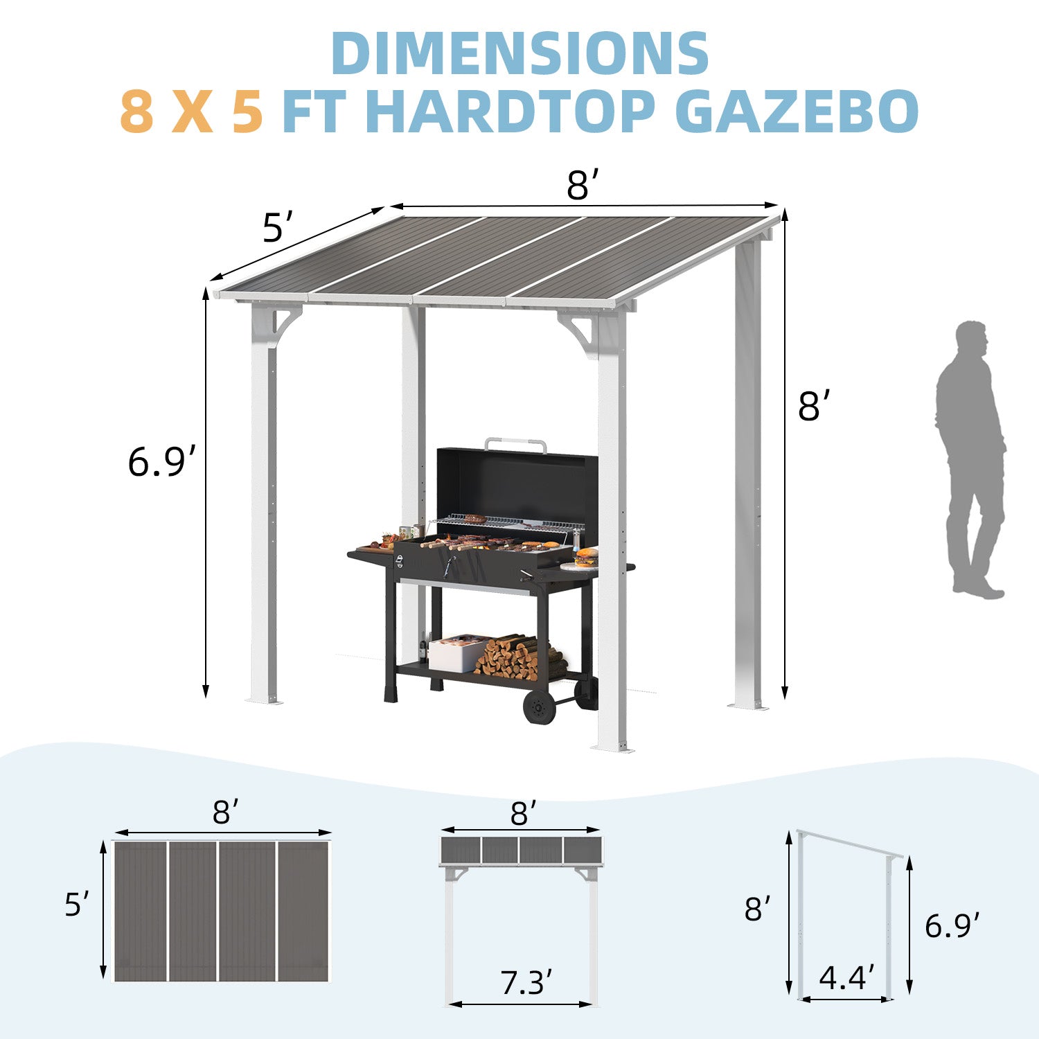 YODOLLA 8' x 5' Wall Mounted Gazebos Pergola, White