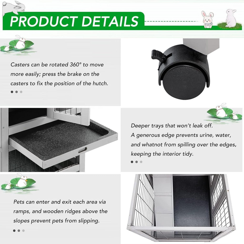 YODOLLA 37" Rabbit Cage with Wheels, Gray