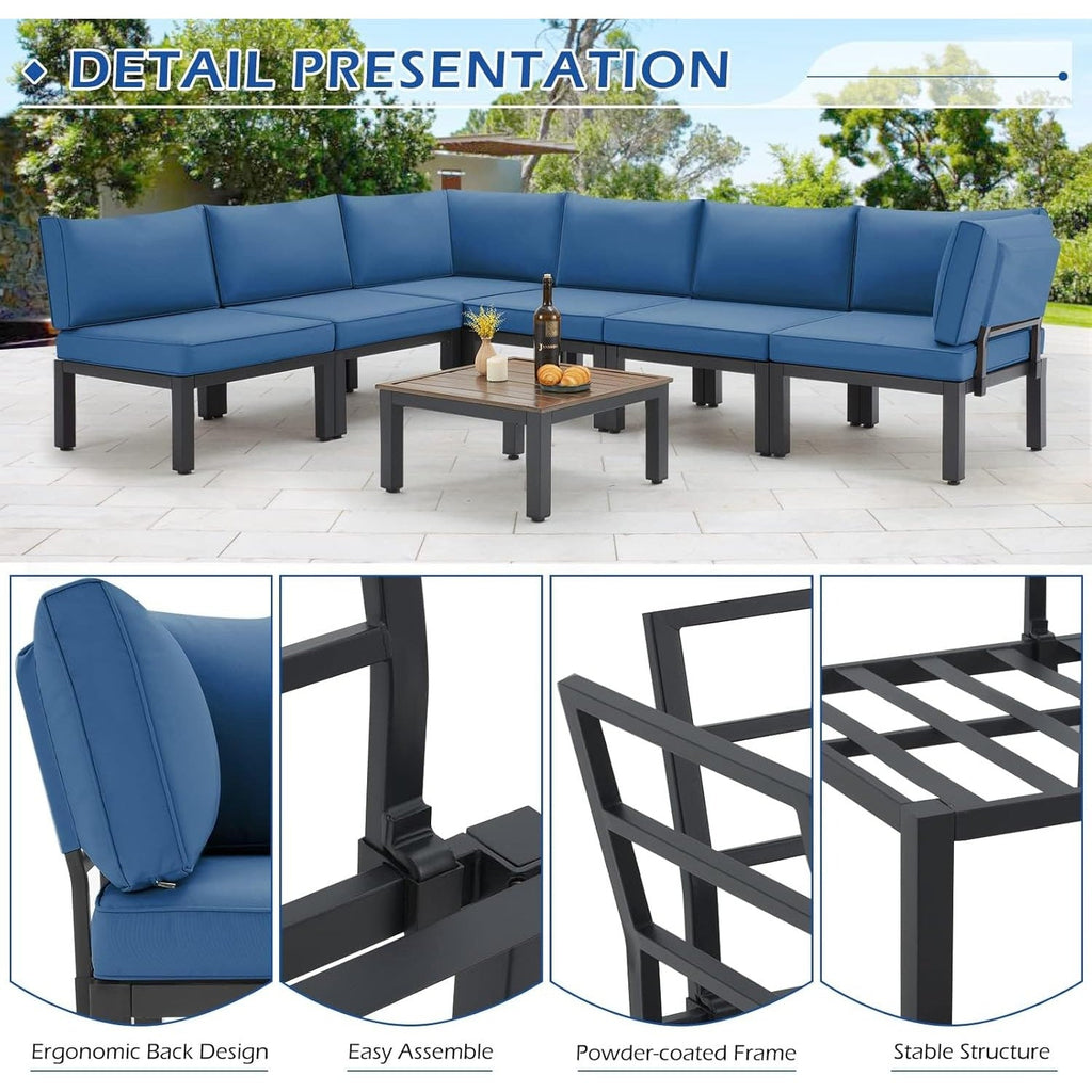YODOLLA Outdoor Patio Furniture Set, 7 Piece Metal Patio Sectional Conversation Sofabest