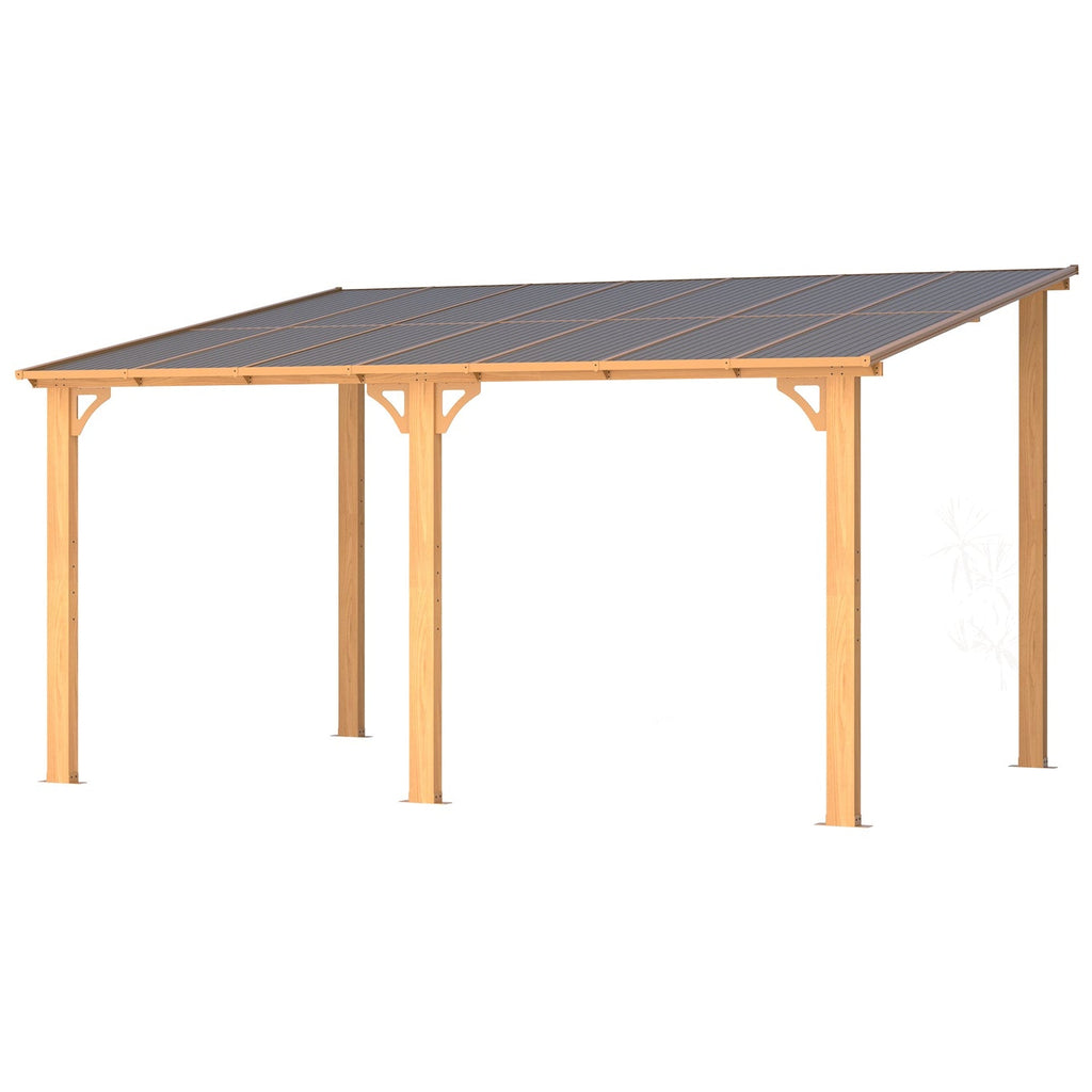 YODOLLA 14' x 10' Wood Grain Hard Top Lean to Gazebo Pergola