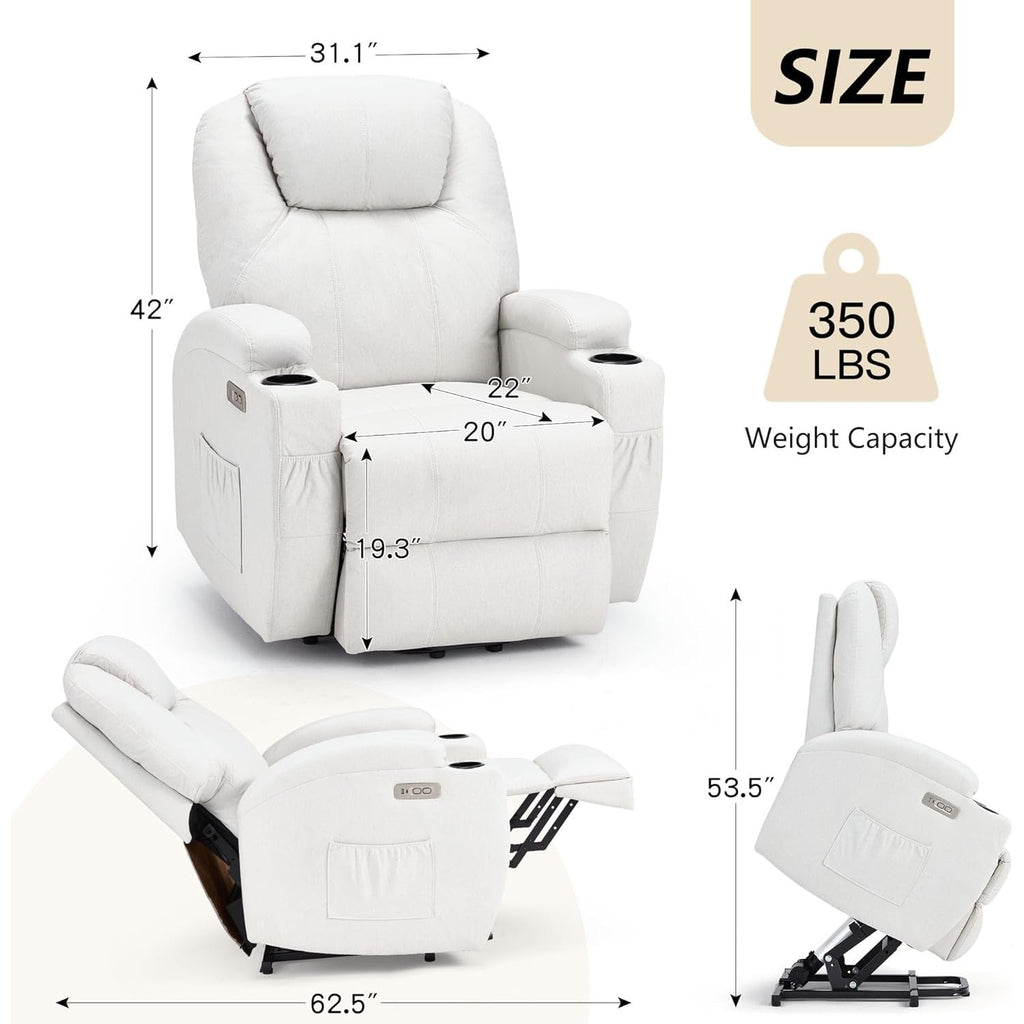 YODOLLA Power Lift Recliner Chair for Elderly with Side Pockets, Fabric, White
