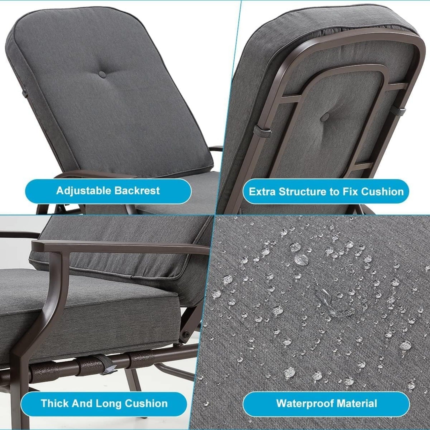 YODOLLA Adjustable Outdoor Chaise Lounge, Grey