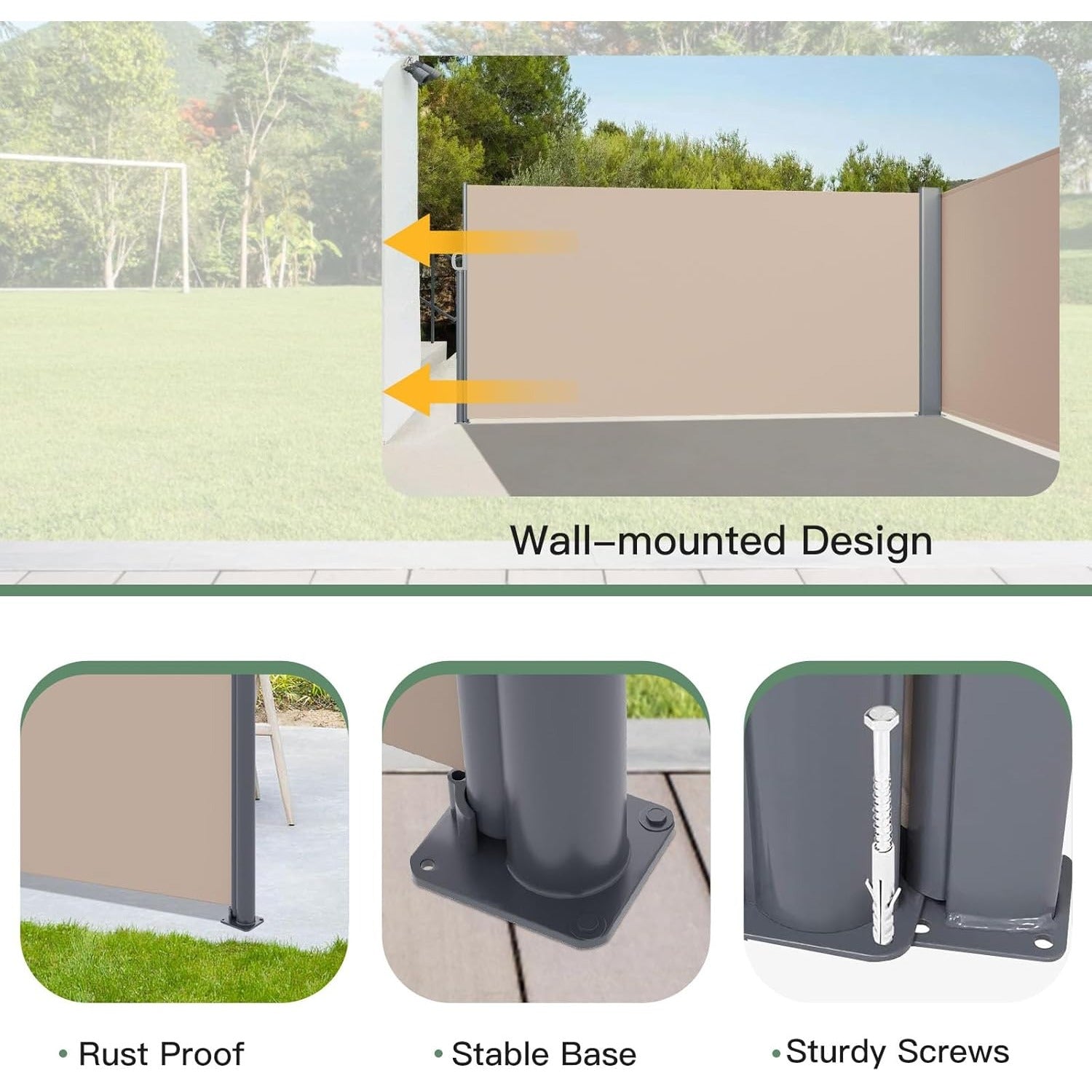 YODOLLA 236" x 63" Splashproof Retractable Side Awning, Beige