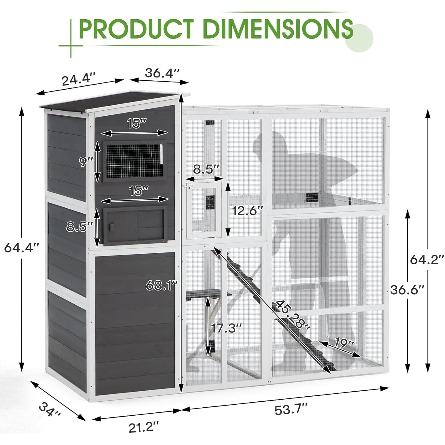 YODOLLA Large Spacious Cat Cage With Weatherproof Roof, Grey