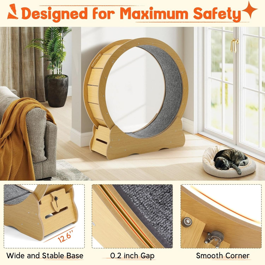 YODOLLA 35.8'' Cat Wheel Large Quiet Cat Treadmill, Naturalbest