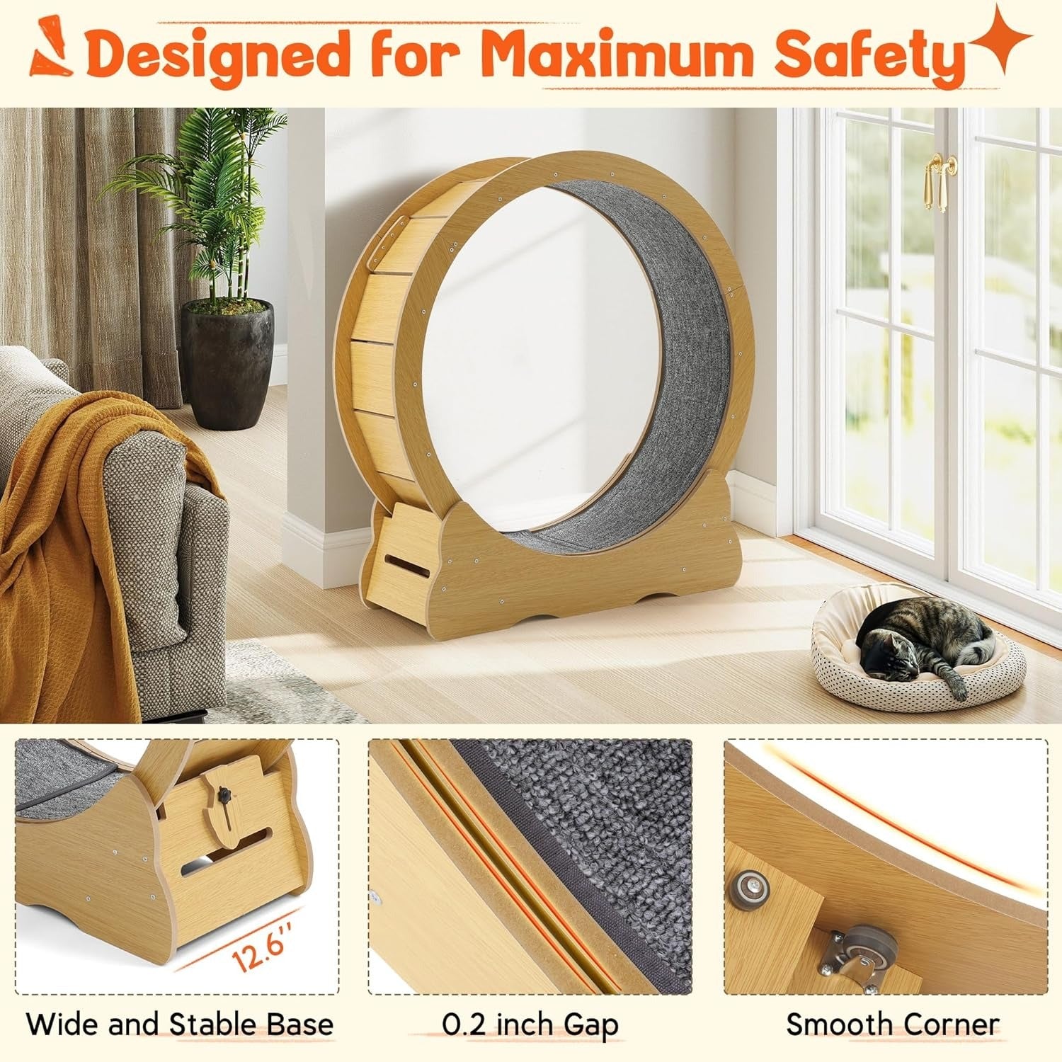 YODOLLA 35.8'' Cat Wheel Large Quiet Cat Treadmill, Naturalbest