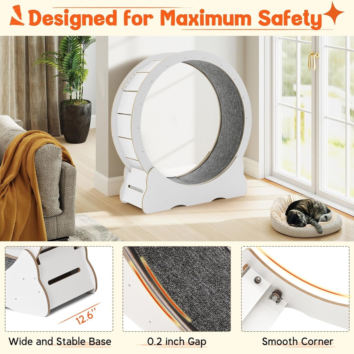 YODOLLA 35.8'' Cat Wheel Large Quiet Cat Treadmill, Whitebest