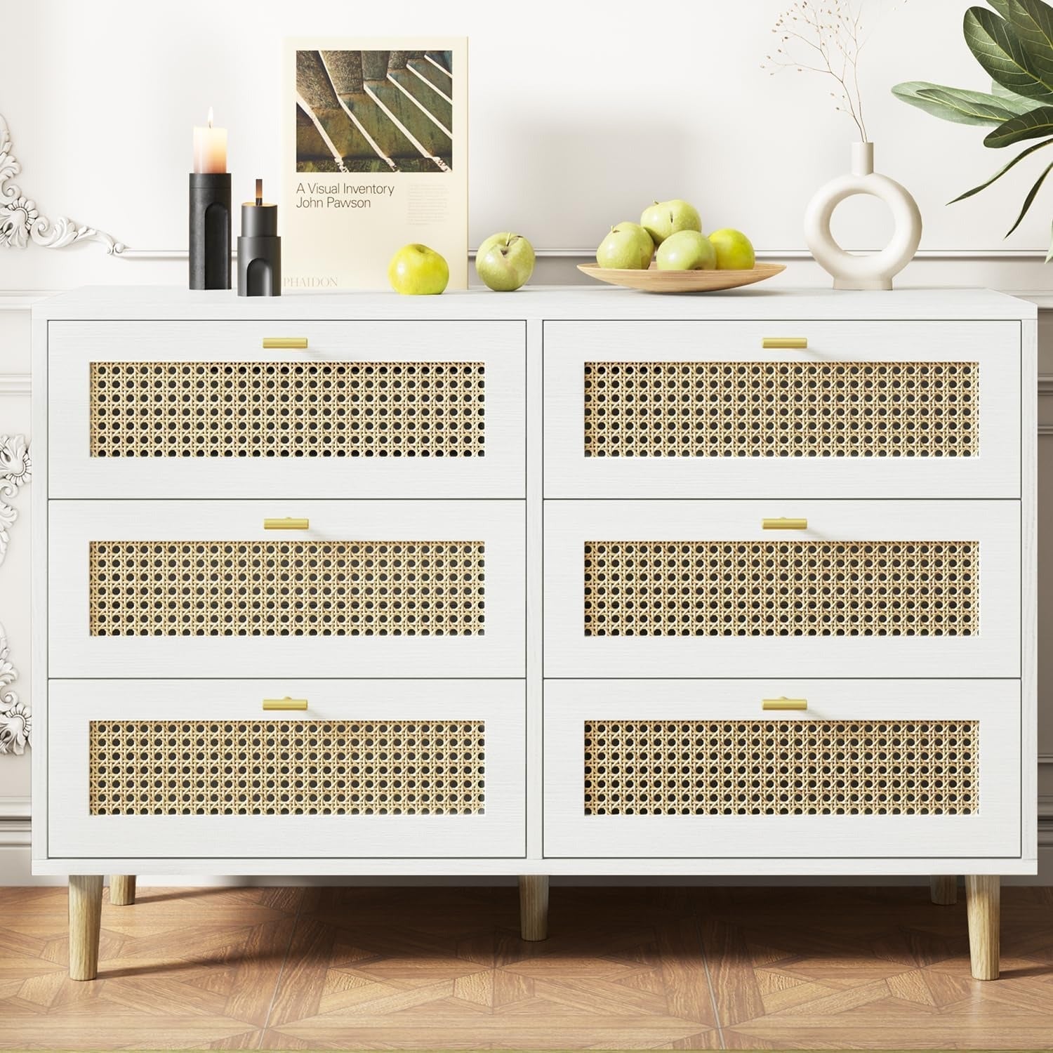 YODOLLA Wicker Dresser 6 Drawer Rattan Dresser, Whitebest