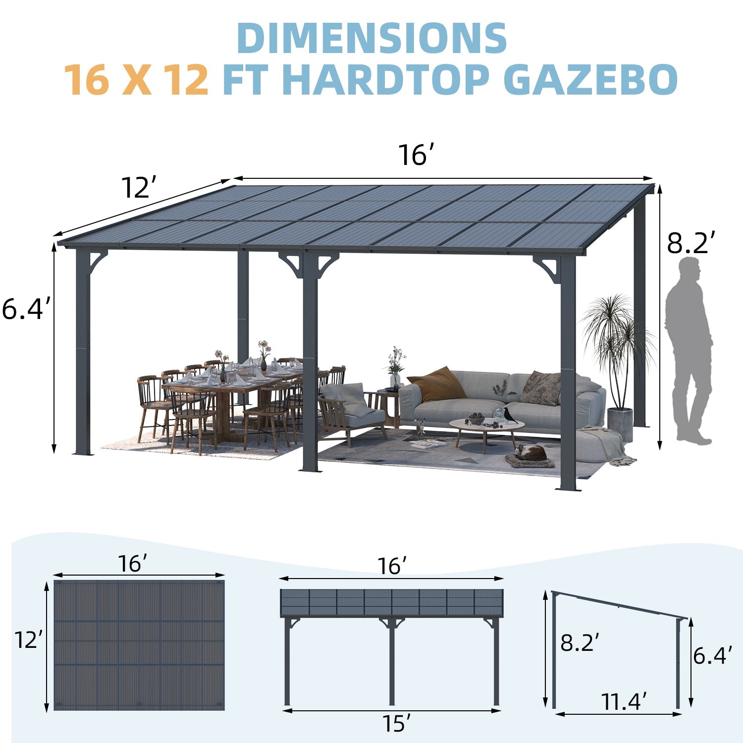 YODOLLA 16' x 12' Gazebo Outdoor Pergola
