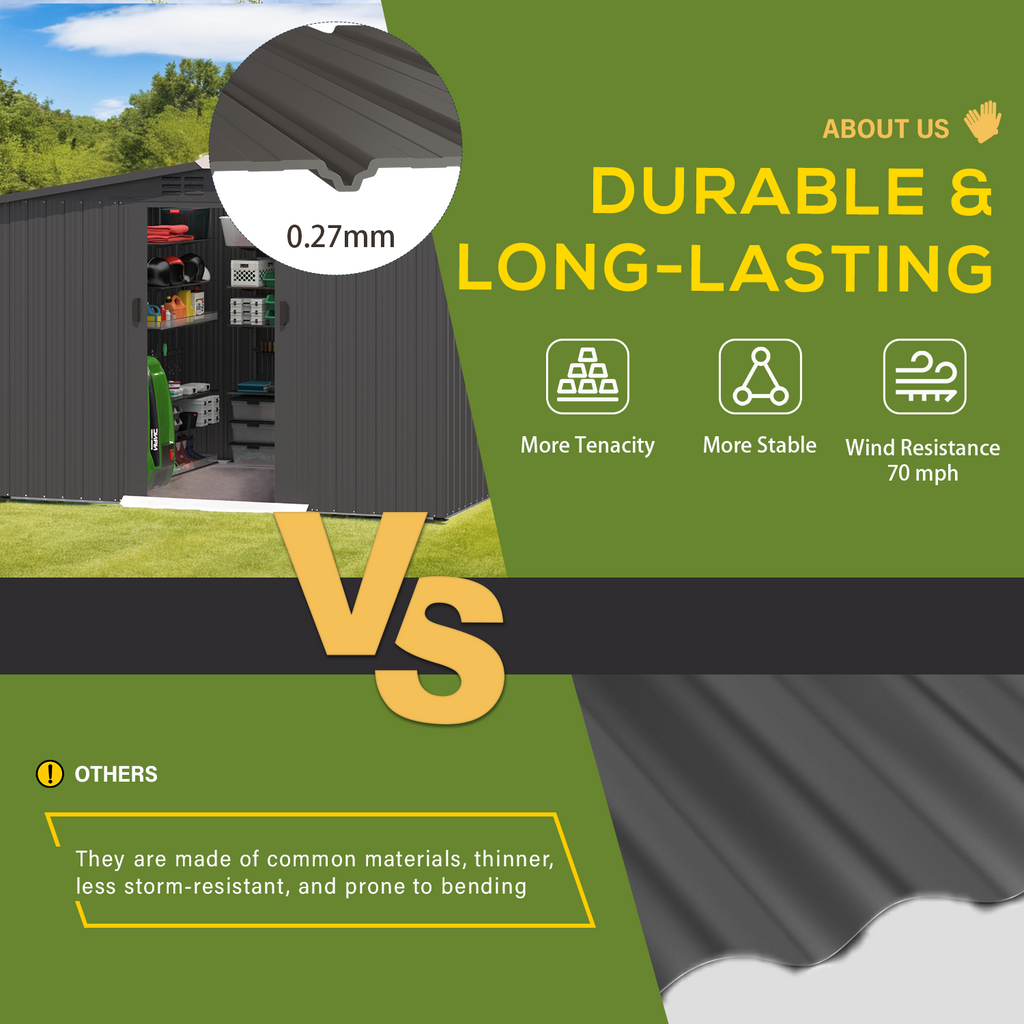 YODOLLA 8x6 Woodgrain Outdoor Storage Shed, Dark Greybest