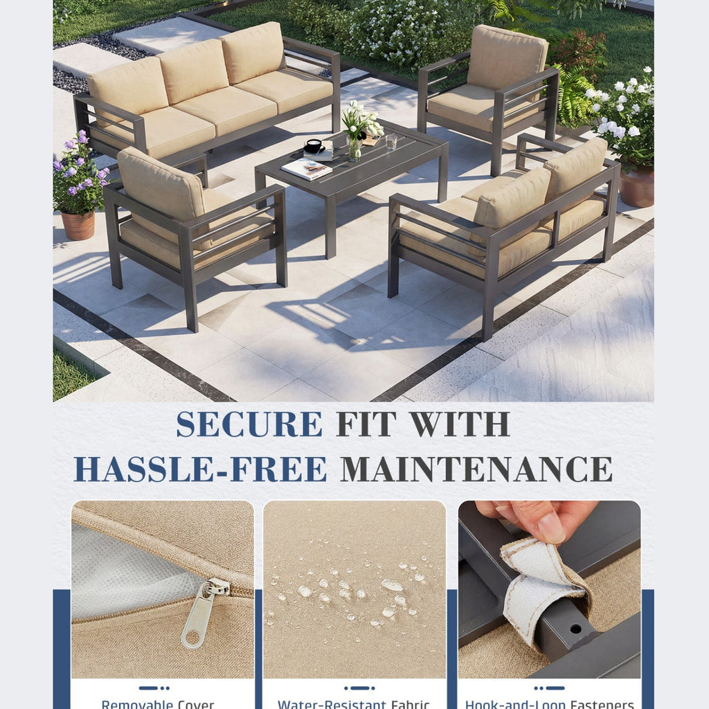 YODOLLA Aluminum Patio Furniture Set, 7 Seats with Coffee Table