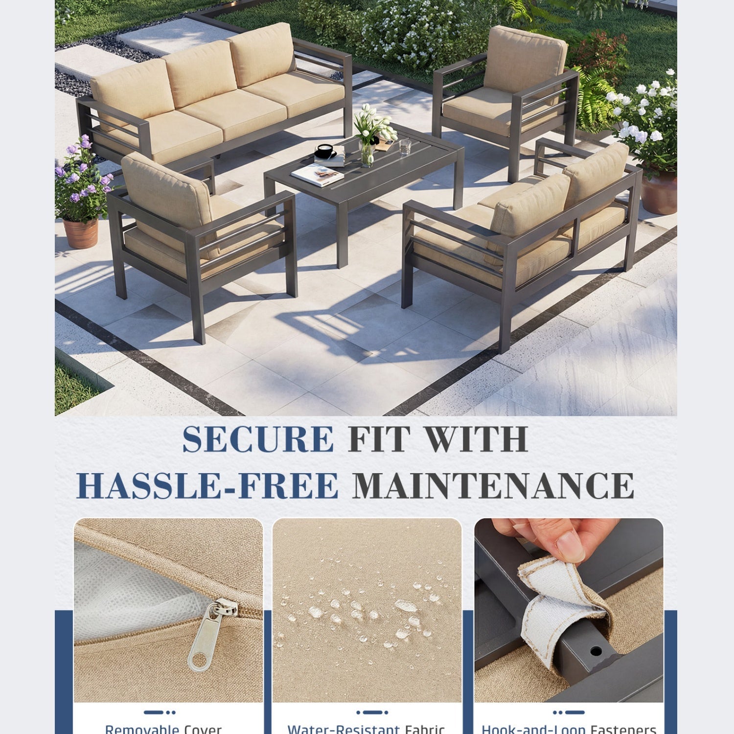 YODOLLA Aluminum Patio Furniture Set, 7 Seats with Coffee Table