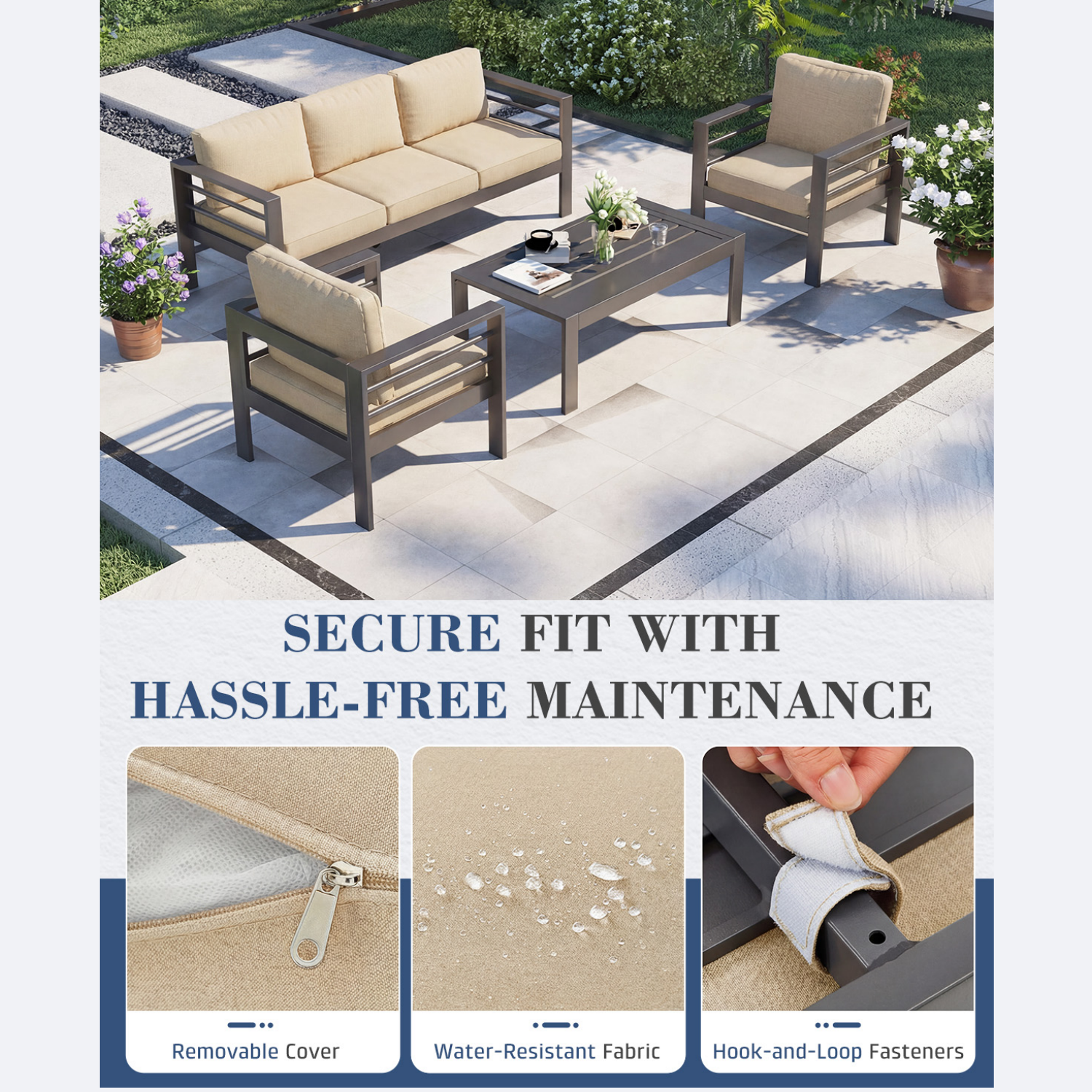 YODOLLA Aluminum Patio Furniture Set, 5 Seats with Coffee Table