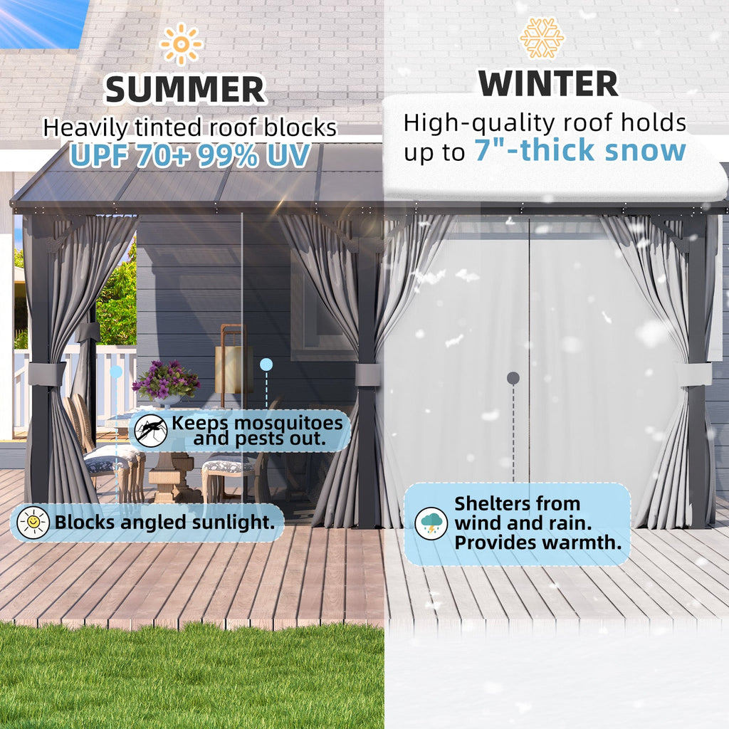 YODOLLA 20’ x 12’ Wall-Mounted Lean to Pergola Gazebo with Curtains and Nettingbest