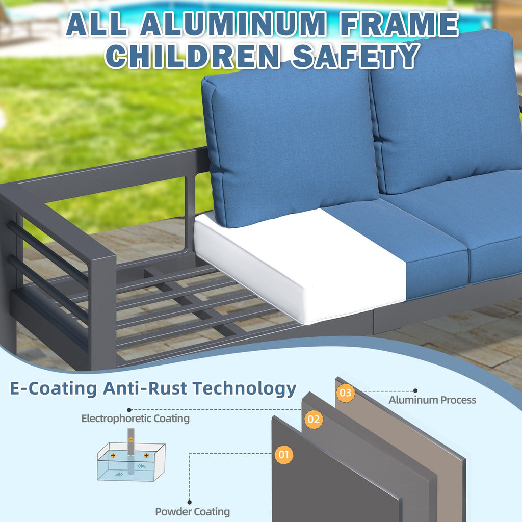 YODOLLA 7 Pieces Aluminum Patio Furniture Set, Blue