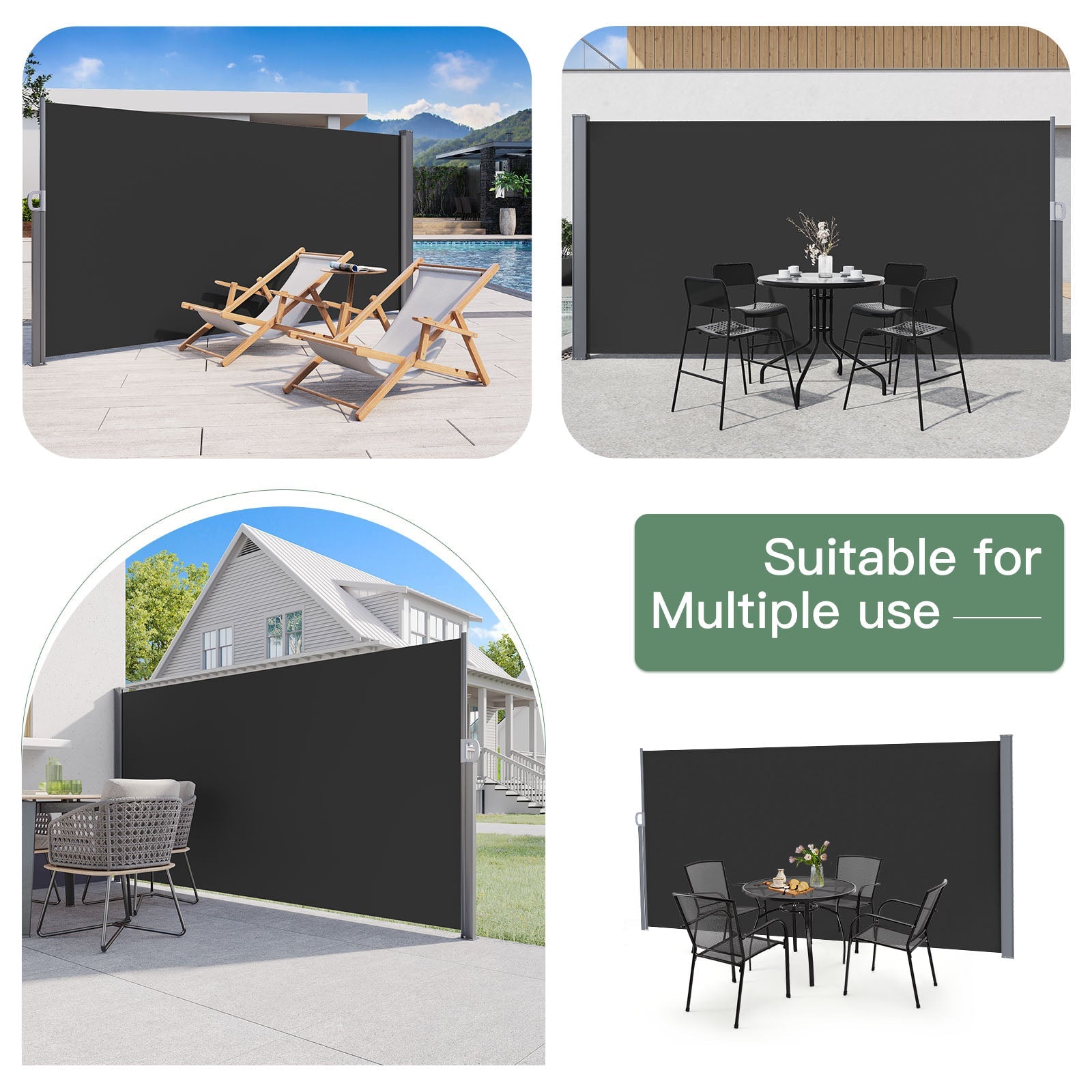 YODOLLA 118"x 63" Splashproof Retractable Side Awning, Black
