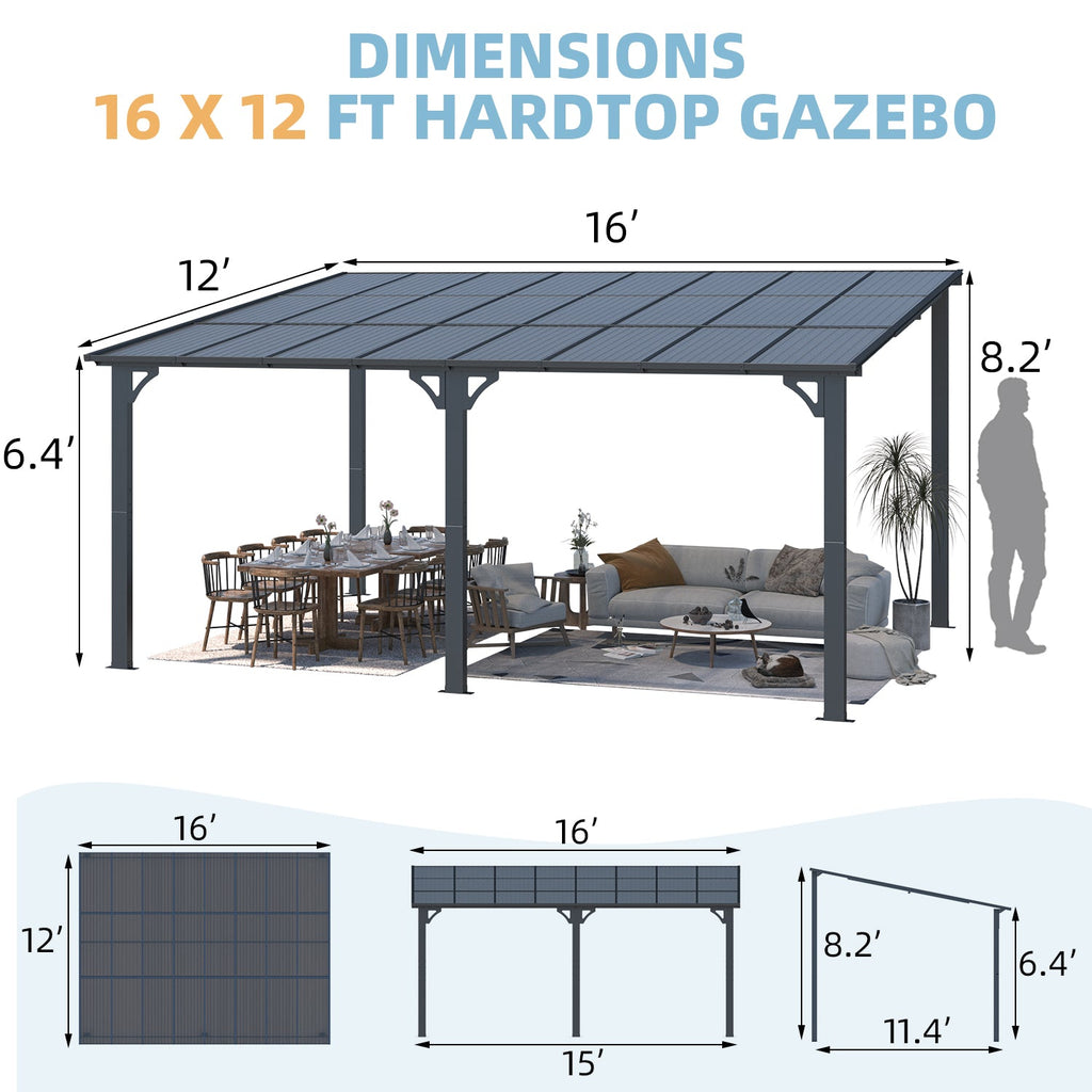 YODOLLA 16' x 12' Gazebo Outdoor Pergola, Dark Grey