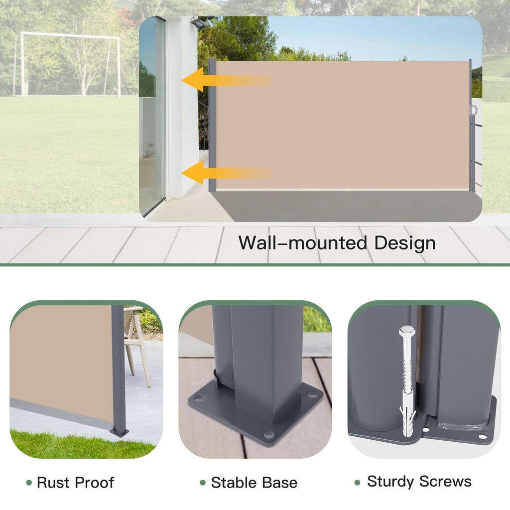 YODOLLA 138"x63" Splashproof Retractable Side Awning, Beige