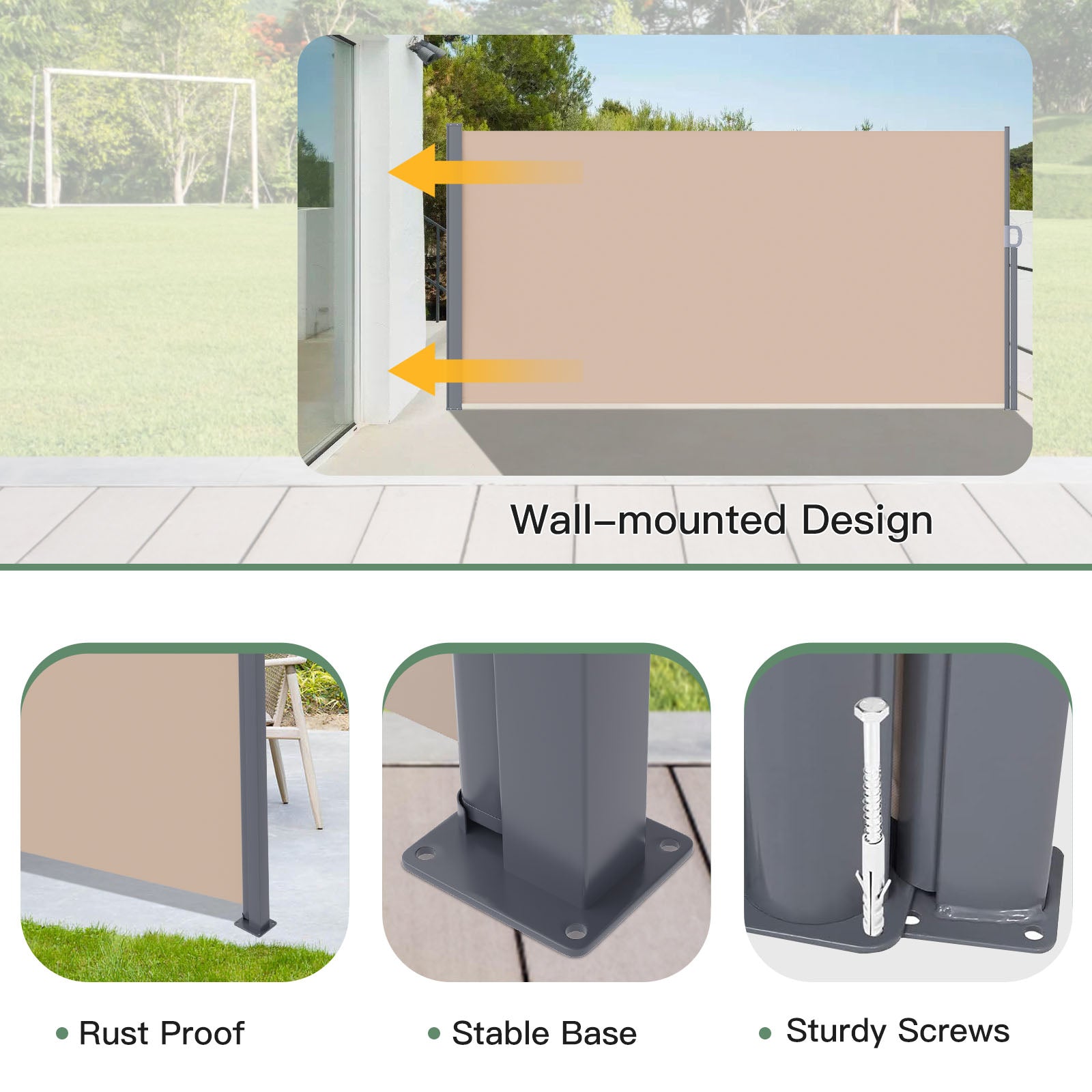 YODOLLA 138"x63" Splashproof Retractable Side Awning, Beige