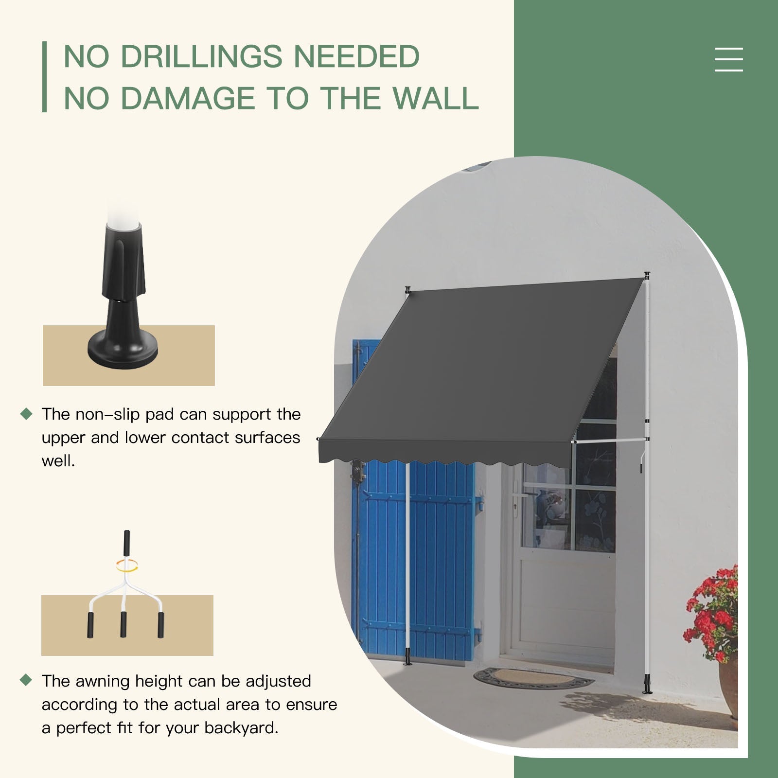 YODOLLA 78”×47” Free Standing Awning, Dark Grey